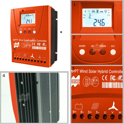 Controlador Mppt para híbrido solar/eólico hasta 3kw con WiFi ajustable para 12V,24V,48V con display LCD, específico para baterías Lifepo4. Se usa via Bluethoot derecto en app. Para swithc, o tanbien off grid