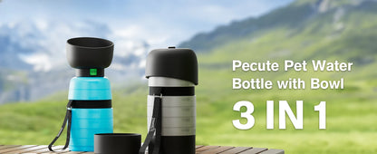 Bottiglia per animali 2 in 1 da 650 ml e contenitore per alimenti da 150 ml, ideale per viaggi e passeggiate all'aria aperta, trekking e campeggio.