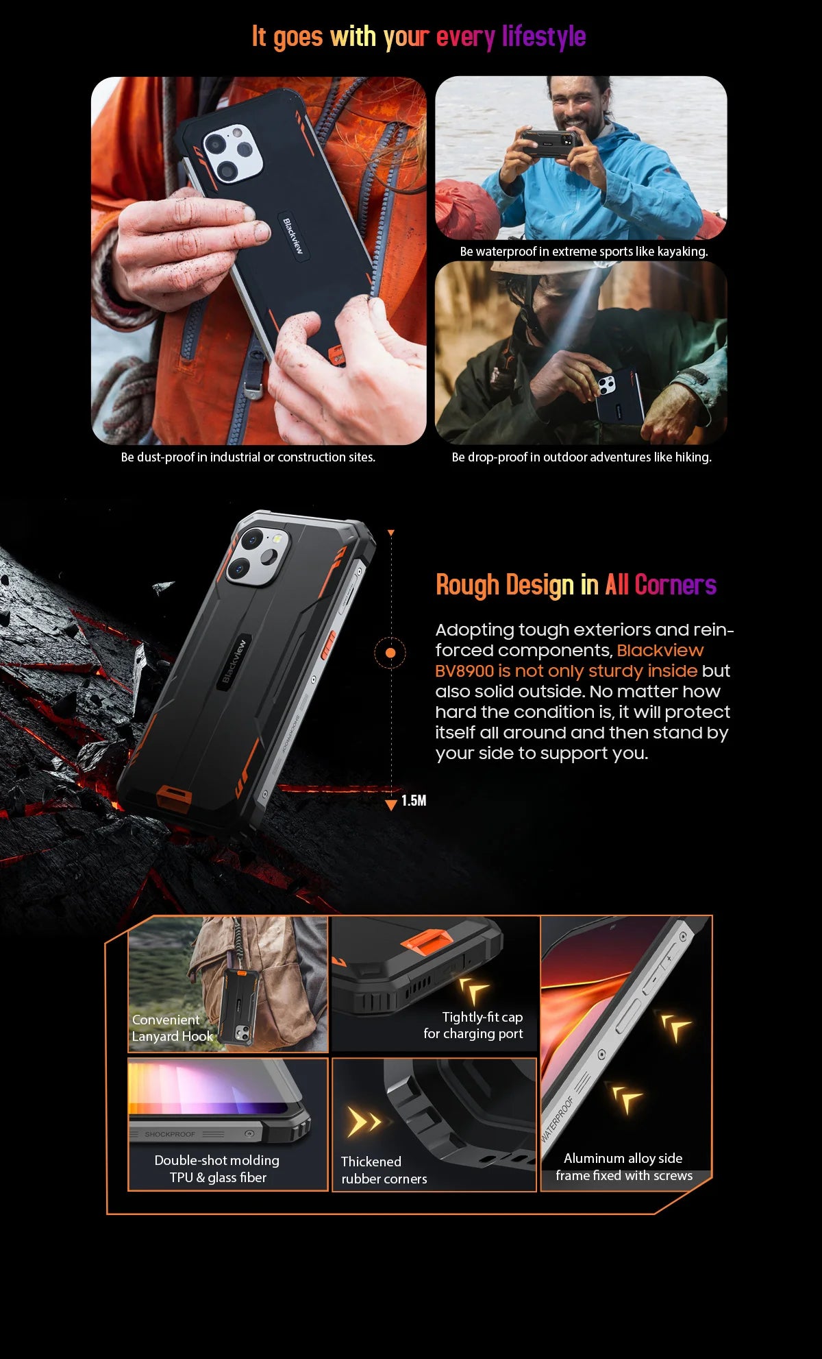 Rugged Smartphone Blackview BV8900  sistema operativo Android 13, 2.4K Display,16GB+ 256GB memoria, con processore Helio P90, con Thermal By FLIR®