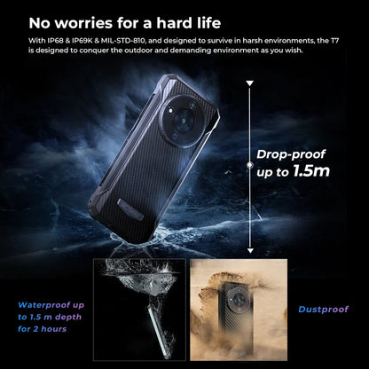 HOTWAV T7 Rugged Smartphone 6.52'' HD+ Ultra Thin 6280mAh Battery MobilePhone 21MP Rear Android 13 Cellphone, ideale per outdoor, trekking, sport